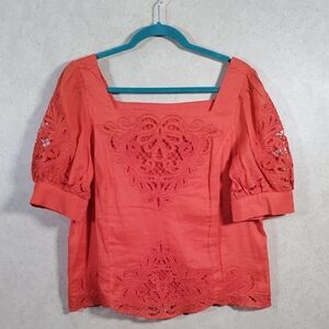 Elegant Like New Anthropologie Coral Embroidered Women's Top